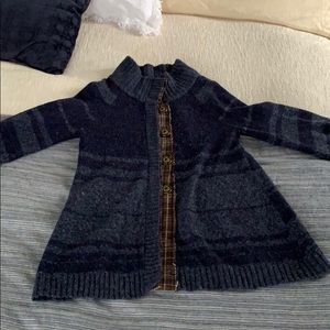 Free People navy and brown snap button cardigan.